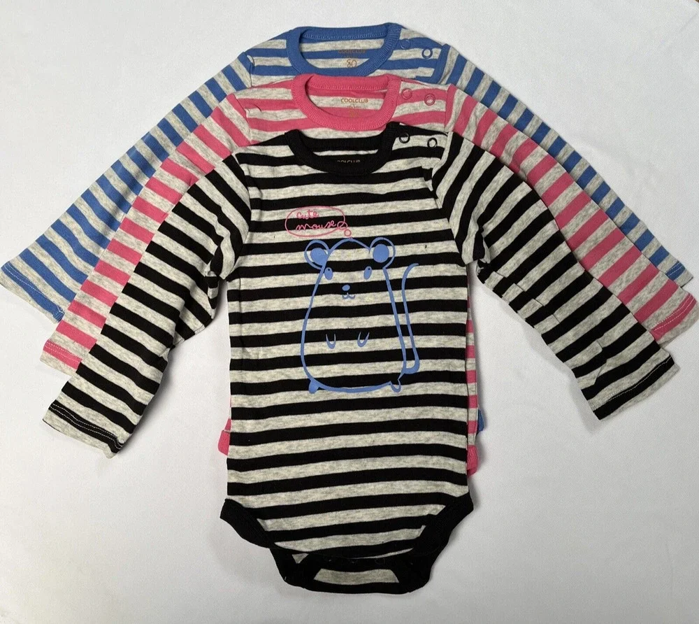 Coolclub Baby Striped Bodysuit Set Of 3 Infant Baby Long Sleeve 12-24M Size 80